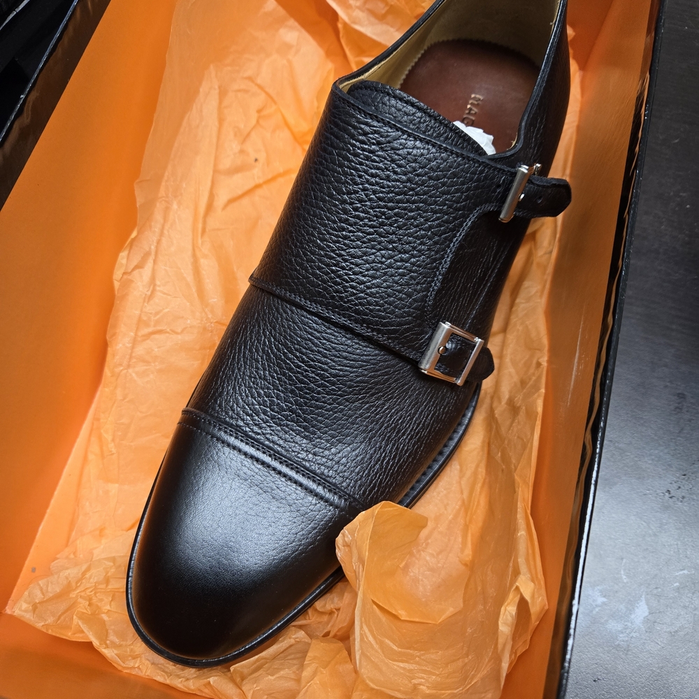Magnanni Black Leather Double Monk Strap Shoes Sz 41 Or 8US